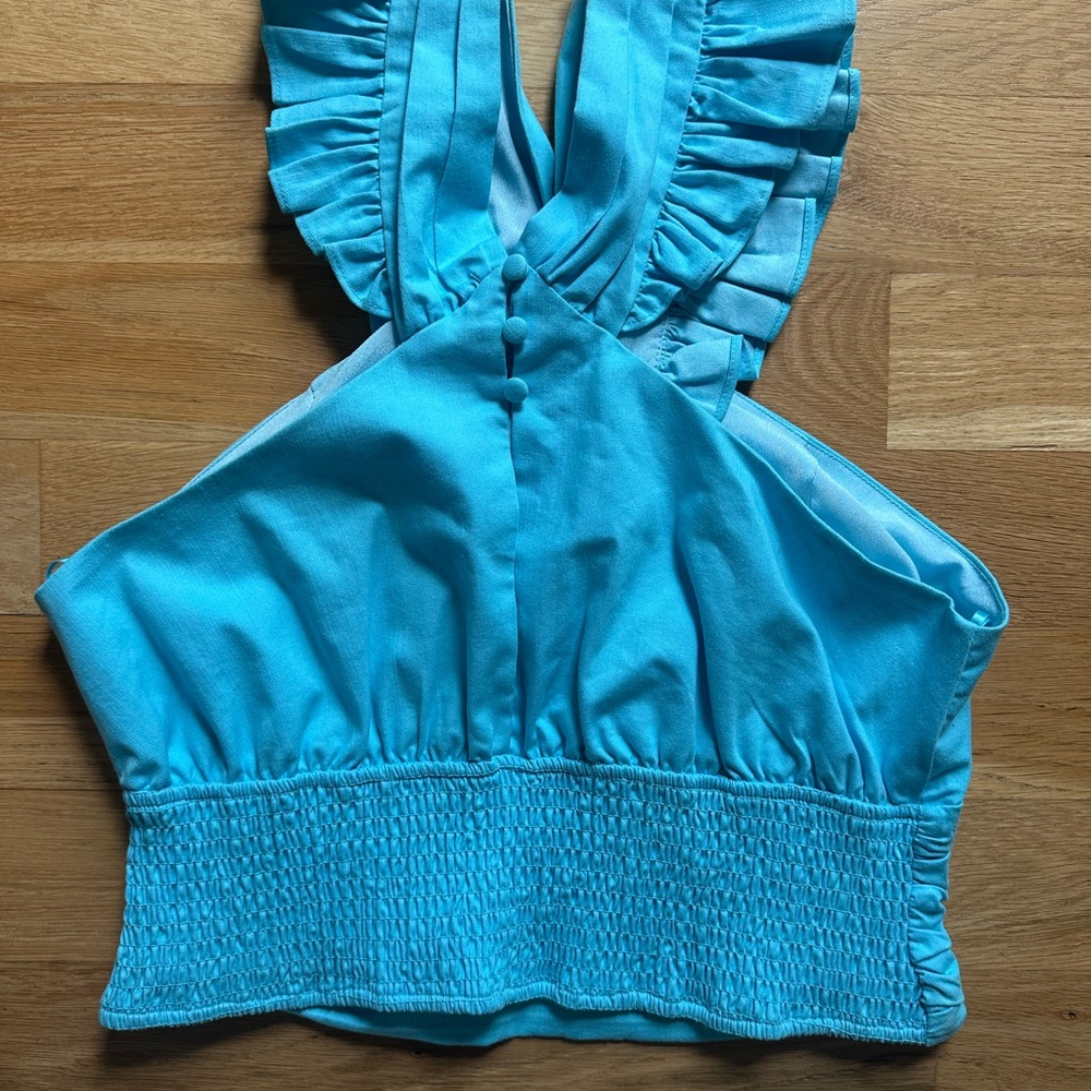 DO+BE Turquoise Ruffled Cross-Back Top - Picture 2 of 4